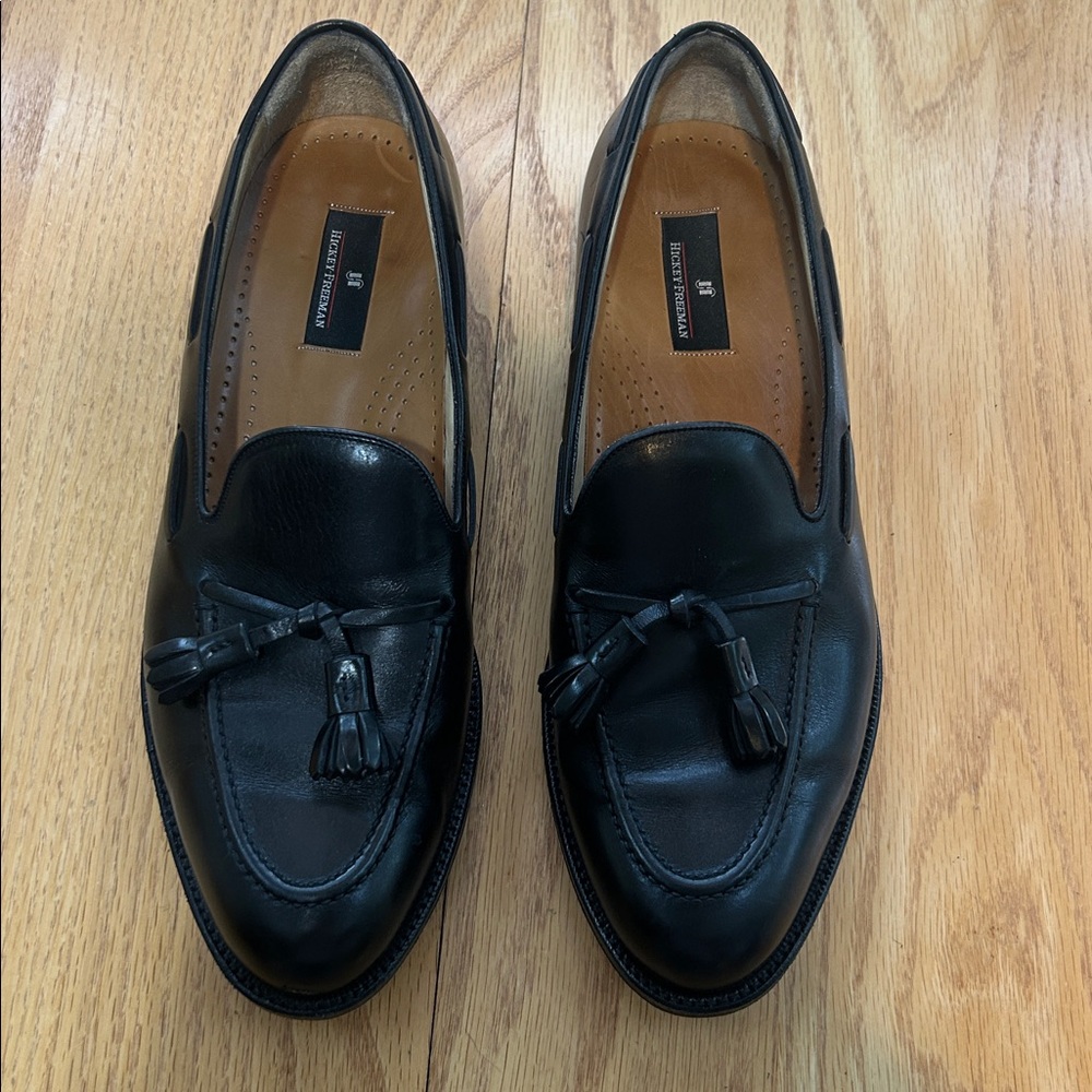 Hickey Freeman Men's Black Leather Tassel Loafers Dress Shoes 10D Standard Italy